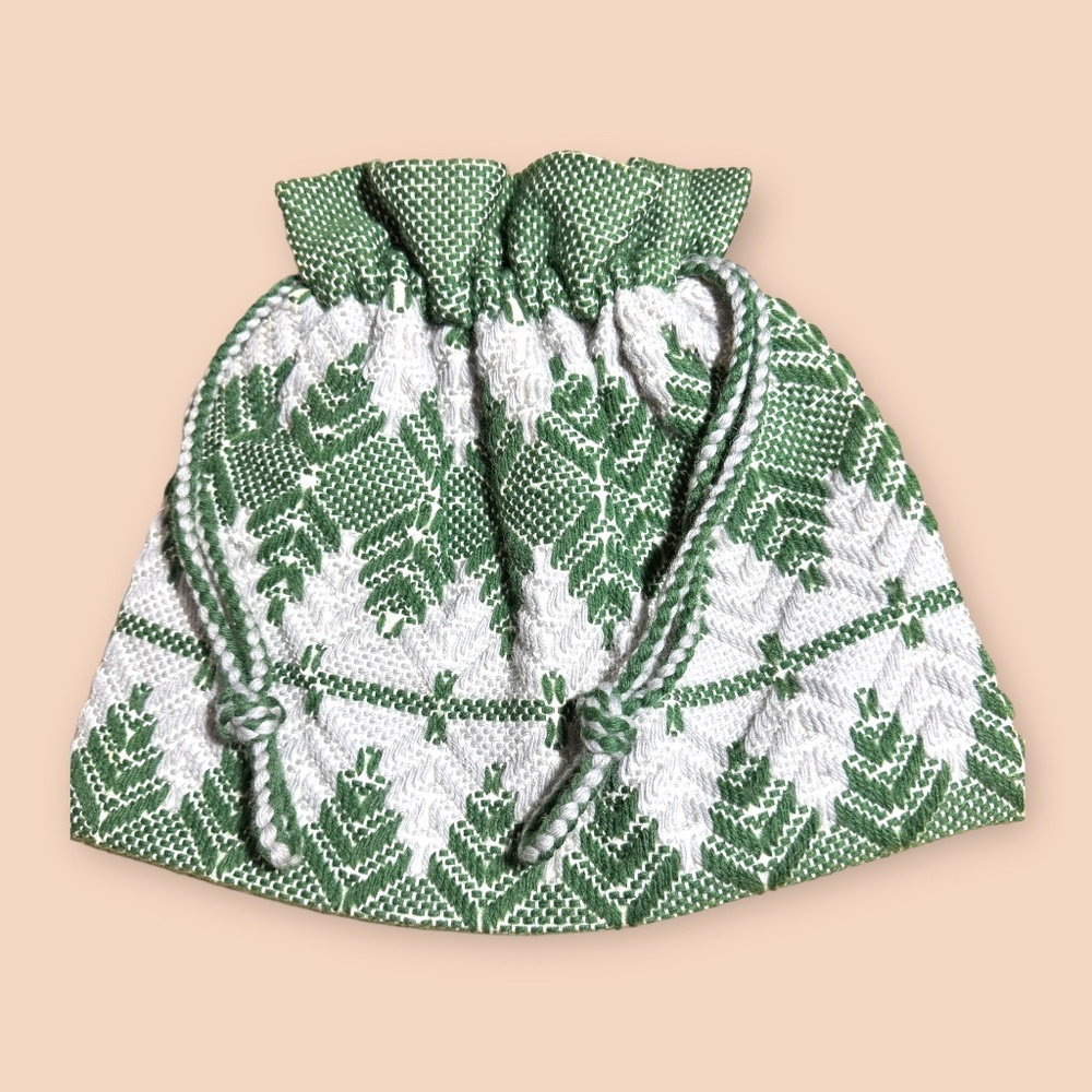 Handmade Swedish Weaving Purse Handbag Hucking Needlework Green Grey Vintage